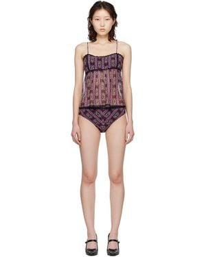 Anna Sui Cameo Stripe Print Sun Suit Bikini - Black