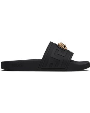 Versace Sandales À Enfiler Noires À Logo La Medusa