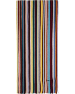 Paul Smith Knitted Merino Wool Signature Stripe Scarf - Blue