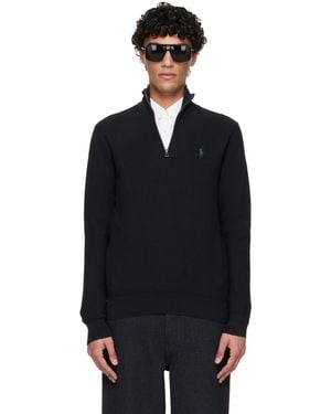 Polo Ralph Lauren Mesh-Knit Cotton Quarter-Zip Jacket - Black