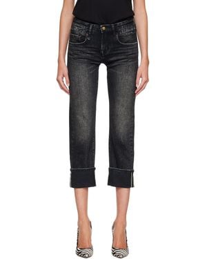 R13 Jean Boyfriend Droit Noir À Revers Roulés