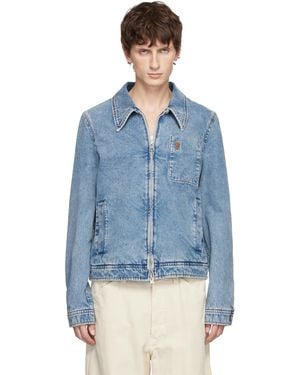 Ami Paris Cotton Ami De Coeur Zipped Denim Jacket - Blue