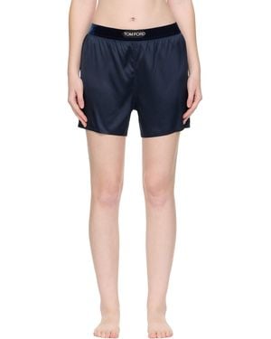 Tom Ford Stretch Silk Satin Boxer Shorts - Blue