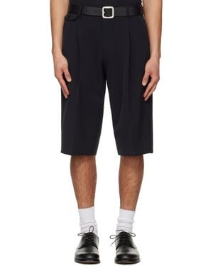 Tonywack Raw-Cut Wool Pleated Tailored Shorts - Black