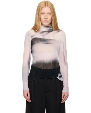 Issey Miyake Col Roulé Shadow Study Blanc Et Noir En Crêpe Chiffon À Motif Graphique