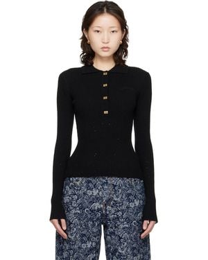 Ganni Fine Sequin Knitted Polo - Black