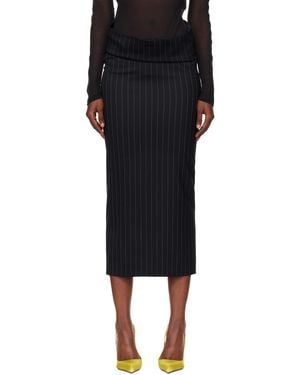 Mugler Pinstripe Stretch Tube Midi Skirt - Black