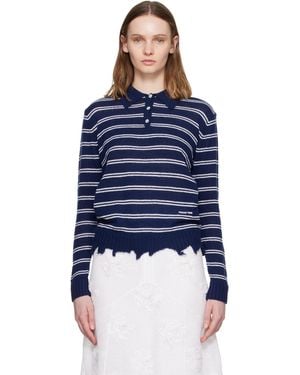 ShuShu/Tong Striped Long-Sleeve Knit Polo - Blue