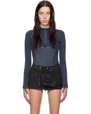 Hyein Seo Pull Bleu Marine À Demi-Glissière Et À Manches Raglan - Noir