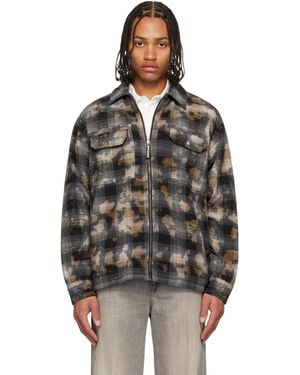 Palm Angels Curved Logo Check Overshirt - Black