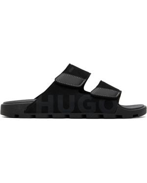 HUGO Faux-Suede Logo Detailing Sandals - Black