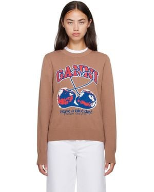 Ganni Tan Cherry Graphic Jumper - Blue