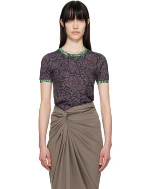 Dries Van Noten パープル＆グリーン コントラストプリント Tシャツ - マルチカラー