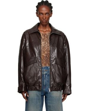 MM6 by Maison Martin Margiela Blouson Aviateur Brun En Cuir Synthétique À Glissière - Noir