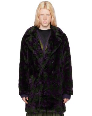 Needles Green & Purple Argyle Faux-fur Coat - Black