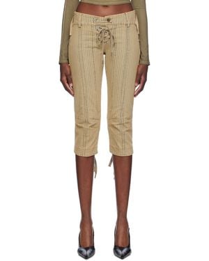 KNWLS Khaki & Striped Capri Denim Shorts - Natural