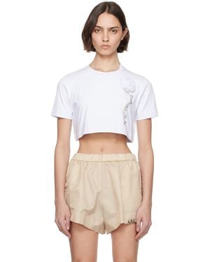 Area Crystal Rosette Cropped T-Shirt - White