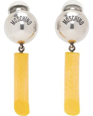Moschino シルバー＆イエロー ロゴ刻印 イヤリング - ホワイト