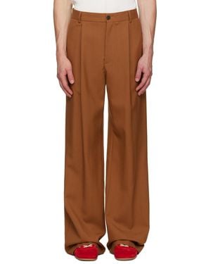 Dries Van Noten Tan Pleated Wool Trousers - Brown