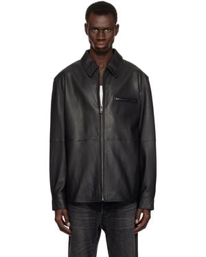 HUGO Panelled Leather Jacket - Black