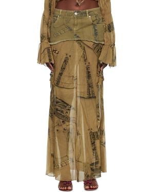 Blumarine カーキ カーゴ デニム マキシスカート - ナチュラル