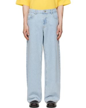 Palm Angels Jean Décontracté Bleu À Coutures Extérieures Incurvées Et À Logo