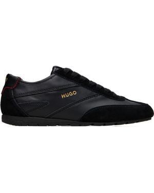 HUGO Suede Panelled Retro Trainers - Black