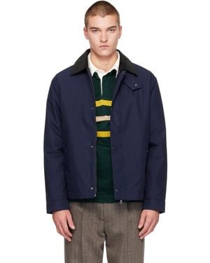 Lacoste Blouson Bleu Marine À Col En Velours Côtelé De Coton