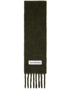 Acne Studios Khaki Fringed Logo Scarf - Green