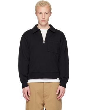 Merz B. Schwanen Authentic Fleece Polo Collared Half-Zip Cotton Sweatshirt - Black