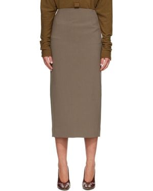 Mugler Taupe Pencil Midi Skirt - Natural