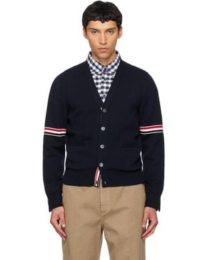 Thom Browne ネイビー コットン ミラノリブ Vネックカーディガン - ブルー