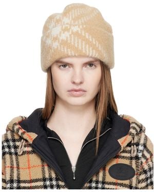 Burberry Check Mohair Wool Blend Beanie - Black