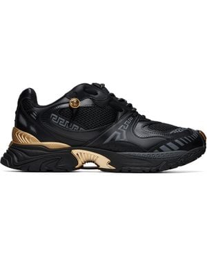 Versace Baskets Icaro Noir Et Doré En Cuir