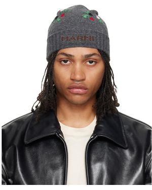 Marni Bonnet Gris En Laine Et En Cachemire À Images Florales - Noir