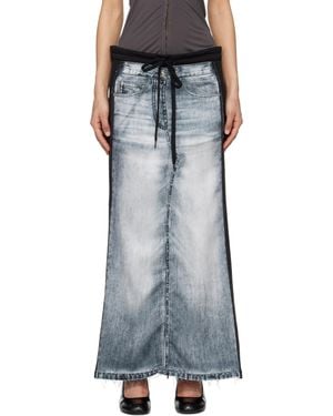 OPEN YY Jupe Longue Noir Et Bleu En Jersey À Image De Denim Trompe L'Œil