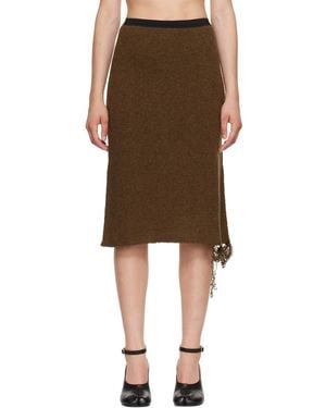 MM6 by Maison Margiela Khaki Frayed Midi Skirt - Brown
