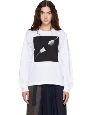 Sacai T-Shirt Étagé Blanc À Image De Tulipe - Noir
