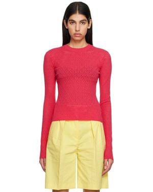 MSGM Pink Crewneck Long Sleeve T-shirt - Red