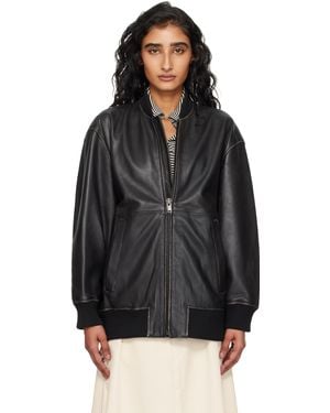 ライダーズジャケットWEEKEND MaxMara Ｌ エンジェル] ウォッシュド ラムレザー ボンバー ジャケット