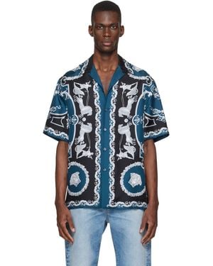 Versace Printed Silk Twill Regular Shirt - Blue
