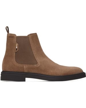 BOSS Signature Stitch Suede Chelsea Boots - Brown