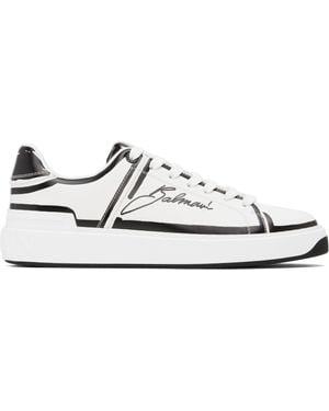 Balmain ホワイト B-Court プリント カーフスキン スニーカー - ブラック
