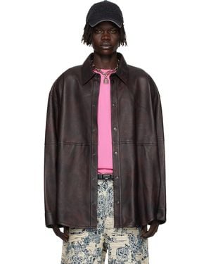 Acne Studios Burgundy Relaxed Fit Leather Overshirt - Black