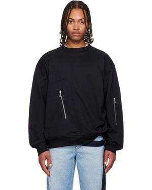 Dries Van Noten Pull Molletonné Bleu Marine À Sangle - Noir