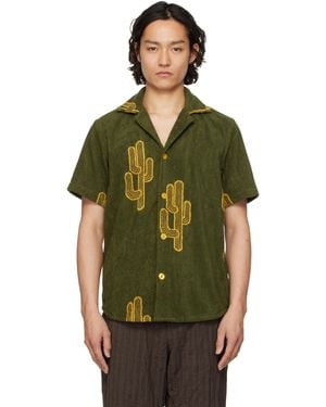 Oas グリーン＆イエロー Mezcal Cuba テリークロス シャツ