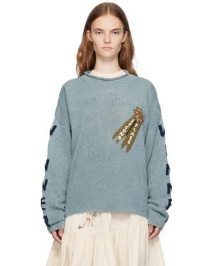 STORY mfg. Pull Twinsun Bleu En Tricot À Col Cheminée