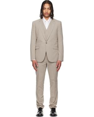 HUGO Taupe Three-Piece Extra-Slim-Fit Stretch-Cotton Seersucker Suit - Black