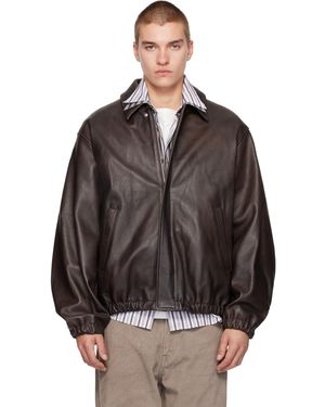 Ssstein Blouson Court Brun En Cuir De Mouton À Glissière - Marron