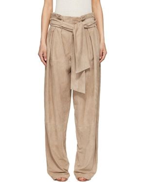 Balmain Suede High-Waisted Trousers - Natural